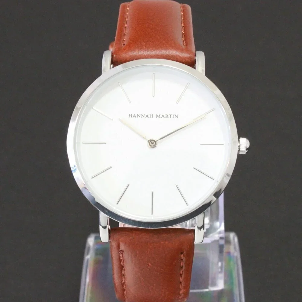 Men's Classic Minimalist 2 Hand Quartz Watch Raised Indices Brown Strap 36mm